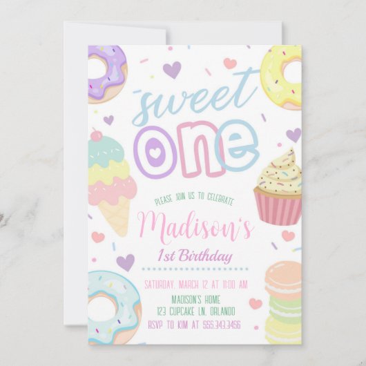 Donut Sweet One 1e verjaardag uitnodiging (Voorkant)