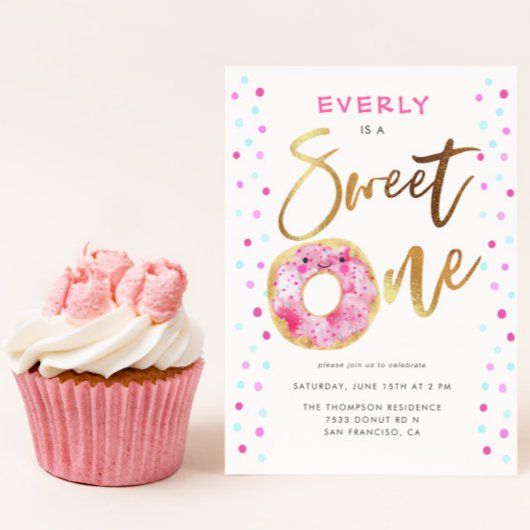 Donut Sweet One 1st Birthday Party Kaart