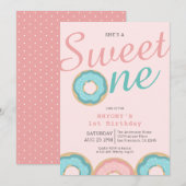 Donut Sweet One 1st Birthday Party Kaart (Voorkant / Achterkant)