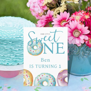 Donut Sweet One Blue 1e verjaardagsfeest uitnodigi Briefkaart