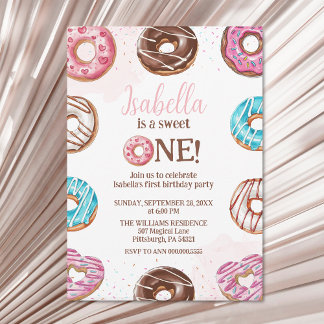 Donut Sweet One Girl Sprinkles 1e verjaardag Kaart