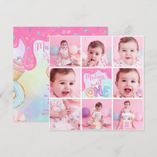 Donut Sweet One Invitation (Devant / Derrière)