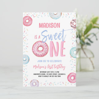Donut Sweet One Pastel Roze Meisje Eerste Verjaard Kaart