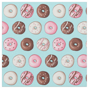 Donut Sweets op Blue Fabric Print Stof