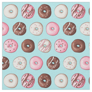 Donut Sweets op Blue Fabric Print Stof