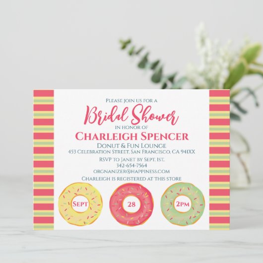 Donut thema bruids douche uitnodiging (Staand voorkant)
