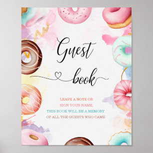 Donut Tijd Waterverf baby shower gast boek Poster