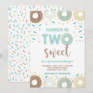Donut Two Sweet Birthday Nodig Donut Party Blue ui Kaart