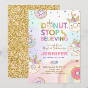 Donut Unicorn Birthday Uitnodiging Roze Gold Girl