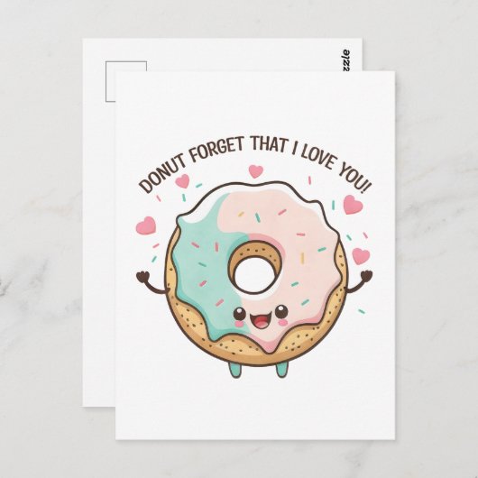 Donut Vergeet Dat Ik Van Je Houd Valentijnsdag Briefkaart (Voorkant / Achterkant)