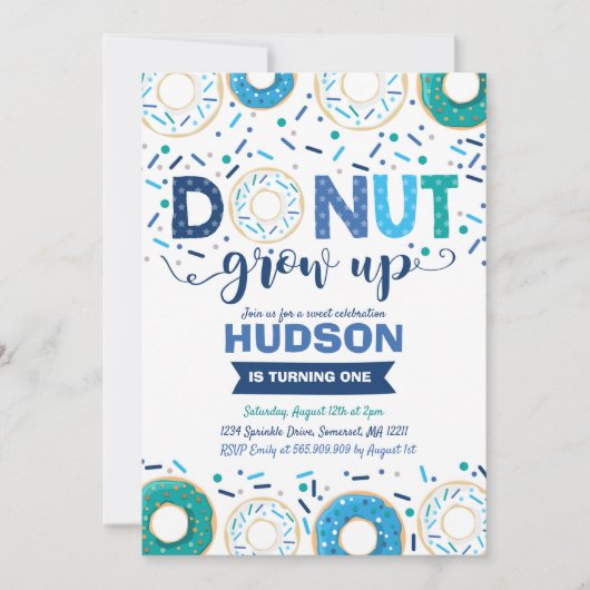 Donut Verjaardag Uitnodiging Donut Grow Up Party (Voorkant)