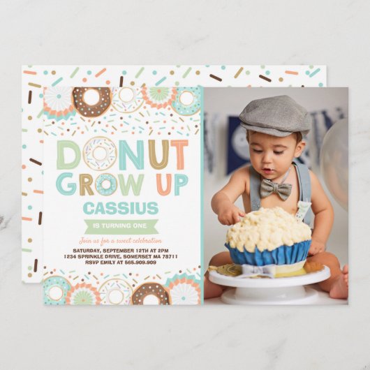 Donut Verjaardag Uitnodiging Donut Grow Up Party (Voorkant / Achterkant)