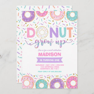 Donut Verjaardag Uitnodiging Donut Grow Up Party