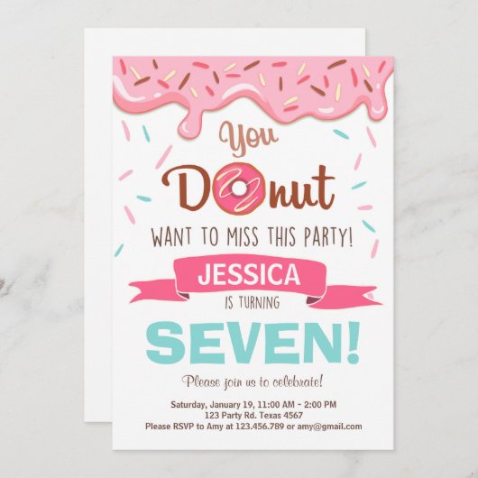 Donut Verjaardag Uitnodiging Donut Party (Voorkant / Achterkant)