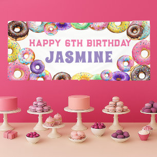 Donut Verjaardagsfeestje Gefeliciteerd met je 6e v Spandoek