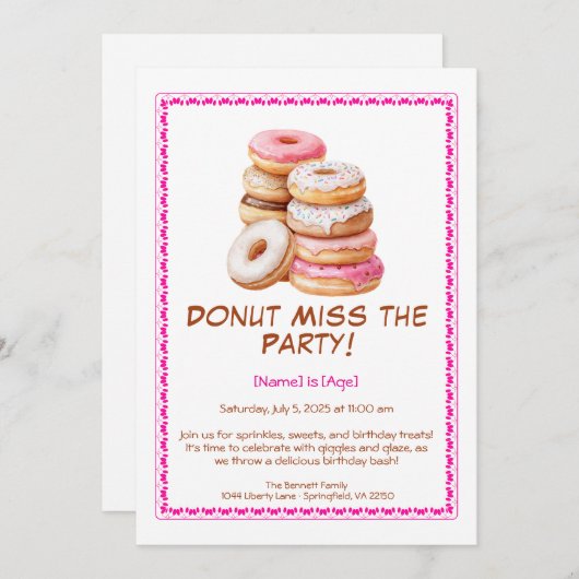 Donut verjaardagsfeestje uitnodiging – kleurrijk e (Voorkant / Achterkant)