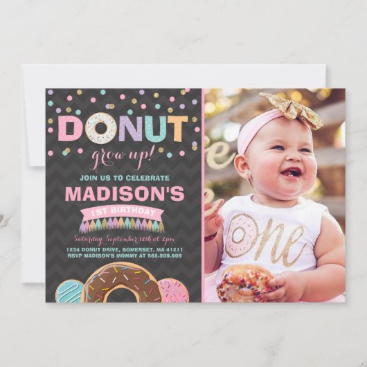 Donut verjaardagsuitnodiging Donut word niet groot Kaart (Voorkant)