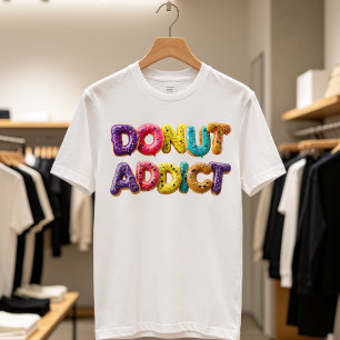 Donut Verslaafde Kleurrijke Spatten Typografie T-shirt