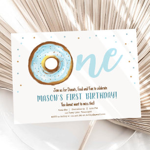 Donut Waterverf Sweet One Boy First Birthday Kaart