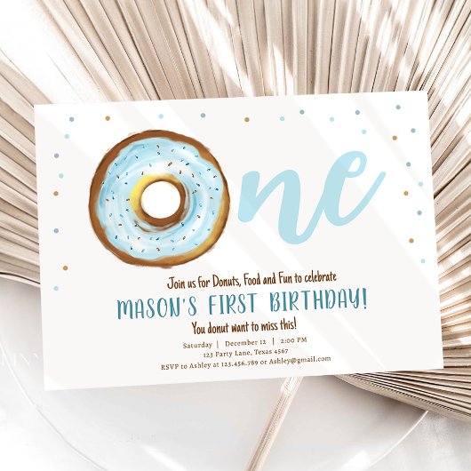 Donut Waterverf Sweet One Boy First Birthday Kaart