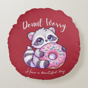 Donut Worry Schattige Kawaii Wasbeer  Rond Kussen
