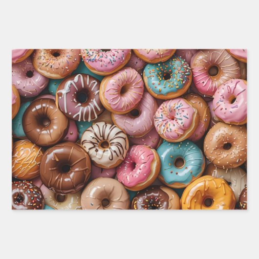 Donut Wrapping Paper Flat Sheet Set of 3 (Voorkant)