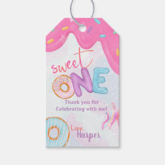 Donut zoete één 1e verjaardagsfeest cadeau tags cadeaulabel