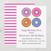 Donuts 9th Birthday Party Invitations (Devant / Derrière)