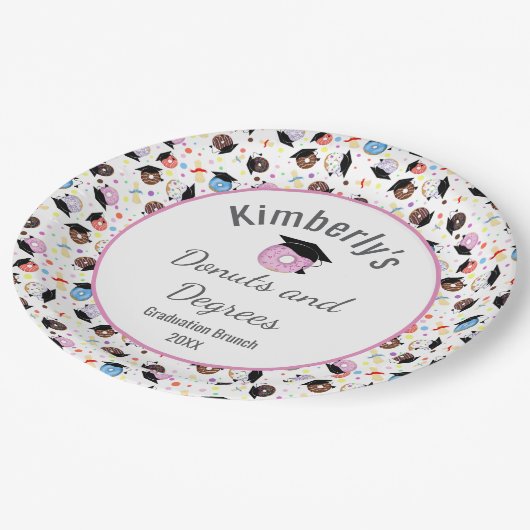 Donuts and Degrees Afstuderen Pattern Gepersonalis Papieren Bordje (Gekanteld)