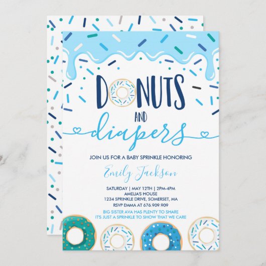 Donuts and diapers Baby Sprinkle Invitation Kaart (Voorkant / Achterkant)