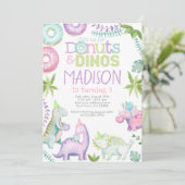 Donuts and Dinos Invitation (Pink & Lavender) Kaart (Staand voorkant)