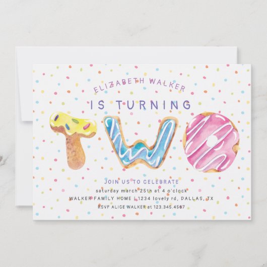 Donuts and Sprinkles Uitnodiging tweede verjaardag (Voorkant)