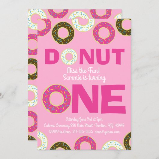 Donuts colorés 1er anniversaire Invitations (Devant / Derrière)