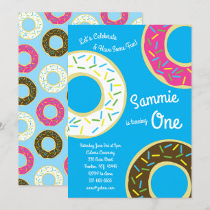 Donuts colorés 1er anniversaire Invitations