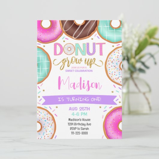 Donuts colorés Filles Invitation Anniversaire (Debout devant)