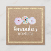 Donuts Cupcake Handmade Bakery Cafe Rustic Kraft Vierkante Visitekaartje (Voorkant)