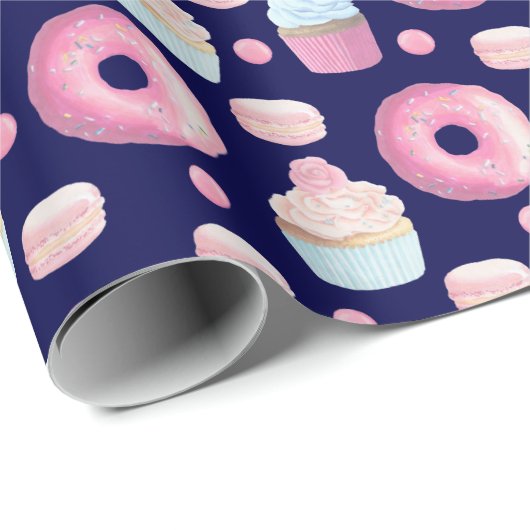 Donuts, cupcakes en macarons cadeaupapier (Rol Hoek)