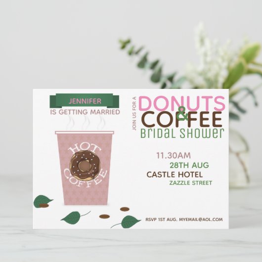 DONUTS DE CAFÉ Invitation douche nuptiale Vert ros (Debout devant)