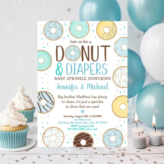 Donuts & Diapers Blue Donut Baby Sprinkle Kaart