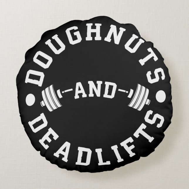 Donuts en Deadlifts - Carbs - Funny Workout Rond Kussen (Achterkant)
