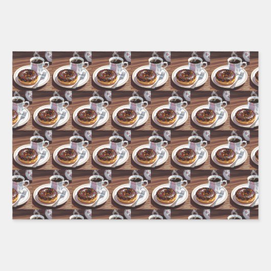  donuts en koffieverjaardag inpakpapier vel (Voorkant 3)