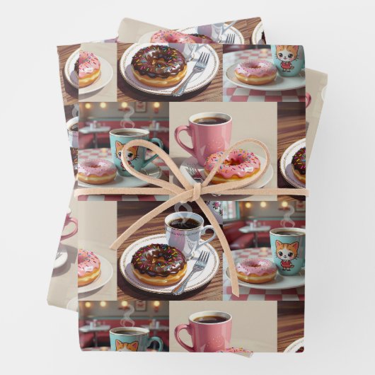  donuts en koffieverjaardag inpakpapier vel (In situ)