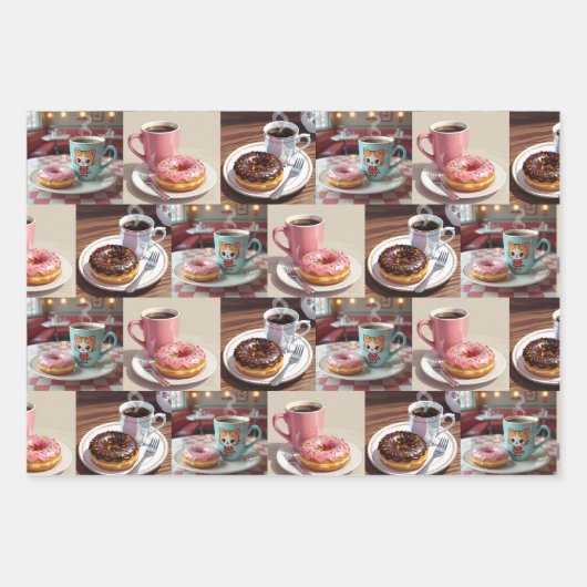  donuts en koffieverjaardag inpakpapier vel (Voorkant)