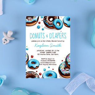 Donuts en luiers blauwe bruine baby shower kaart