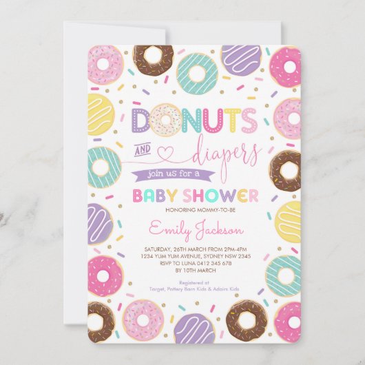 Donuts en luiers | Rainbow Doughnuts-Baby shower Kaart (Voorkant)