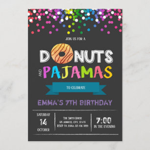Donuts en pyjama verjaardagsuitnodiging kaart