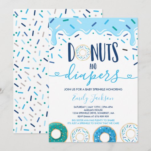 Donuts Et Diapeurs Bébé Sprinkle Invitation (Devant / Derrière)