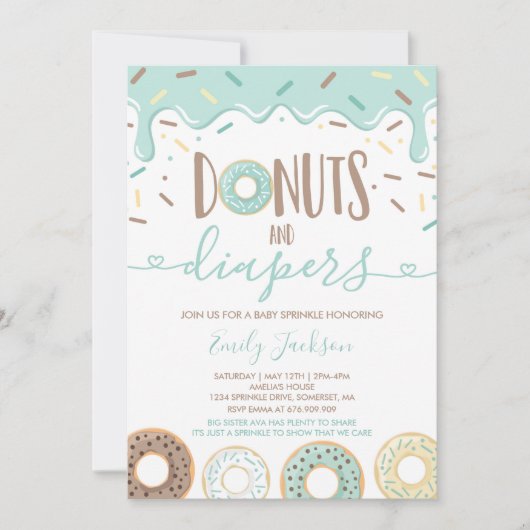 Donuts Et Diapeurs Bébé Sprinkle Invitation (Devant)