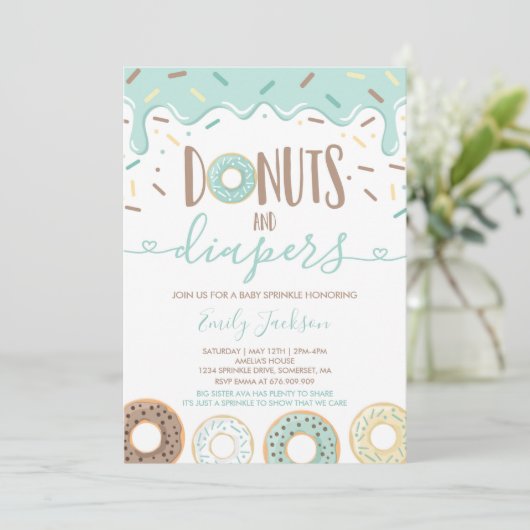 Donuts Et Diapeurs Bébé Sprinkle Invitation (Debout devant)