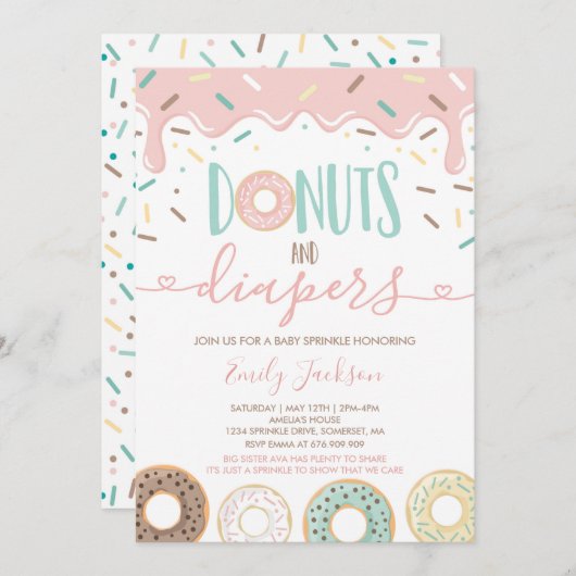 Donuts Et Diapeurs Invitation À Saupoudrer (Devant / Derrière)